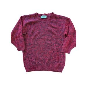 Vtg 80s Knitwaves Womend Sweater Pull Over Red Black Marled 3/4 Sleeve Crew Neck